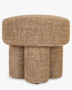 Pouf ou tabouret, Tweed marron caramel, Ø44 Corinthe