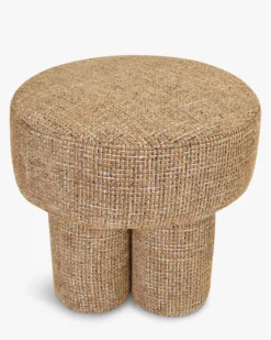 Pouf ou tabouret, Tweed marron caramel, Ø44 Corinthe