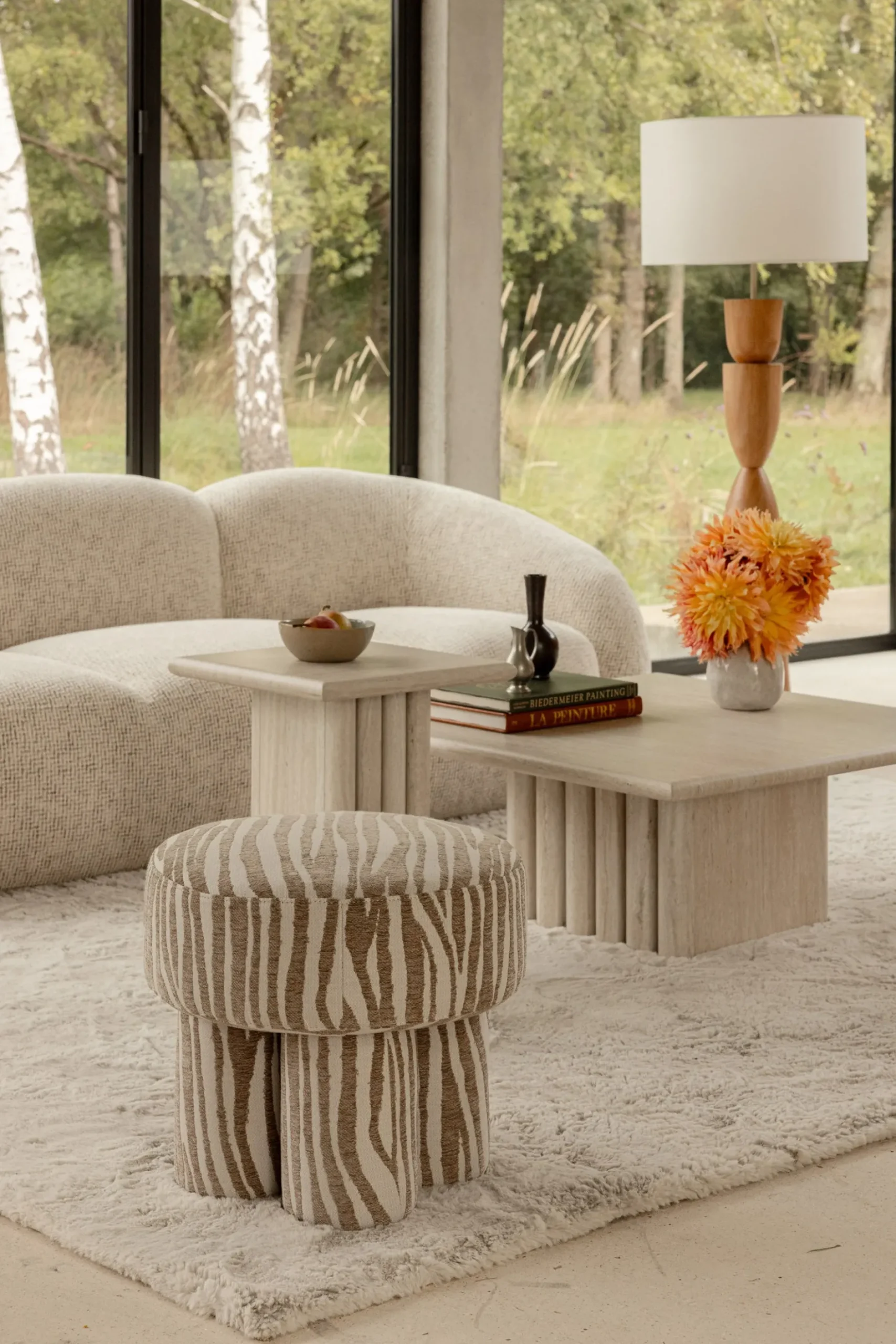 Pouf ou tabouret, Zèbre beige, Ø44 Corinthe