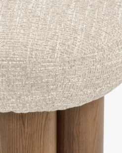 Pouf, Tweed chenillé beige & Frêne massif teinte noyer, H48 Popa