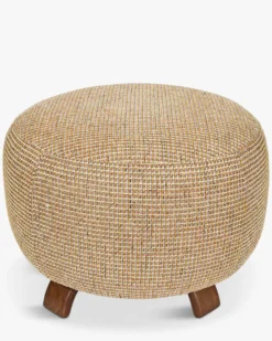 Pouf, Tweed jaune miami & bois noyer, Ø60 Platon