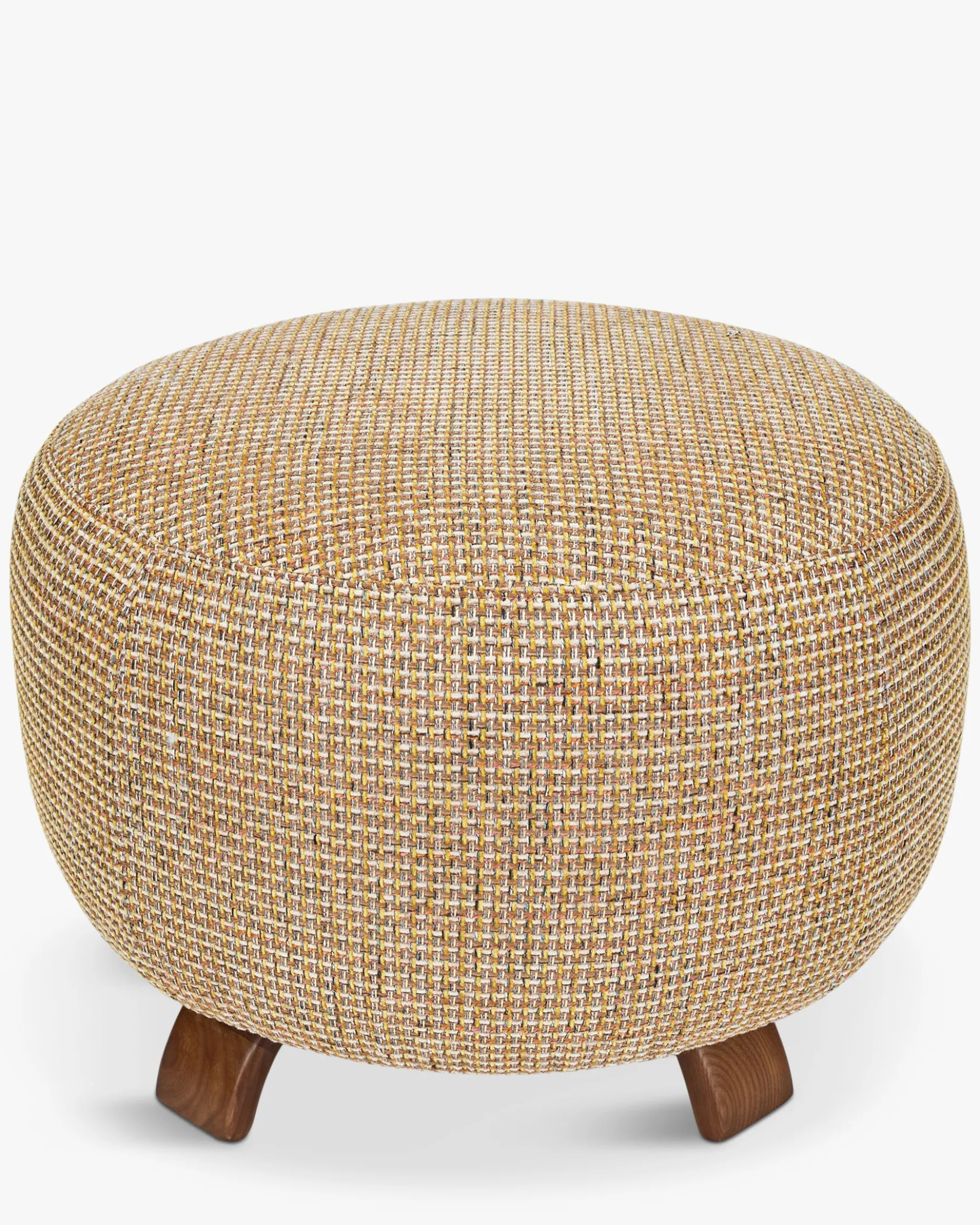 Pouf, Tweed jaune miami & bois noyer, Ø60 Platon