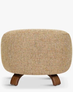 Pouf, Tweed jaune miami & bois noyer, Ø60 Platon