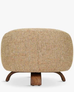 Pouf, Tweed jaune miami & bois noyer, Ø60 Platon