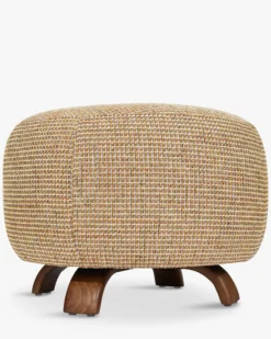 Pouf, Tweed jaune miami & bois noyer, Ø60 Platon