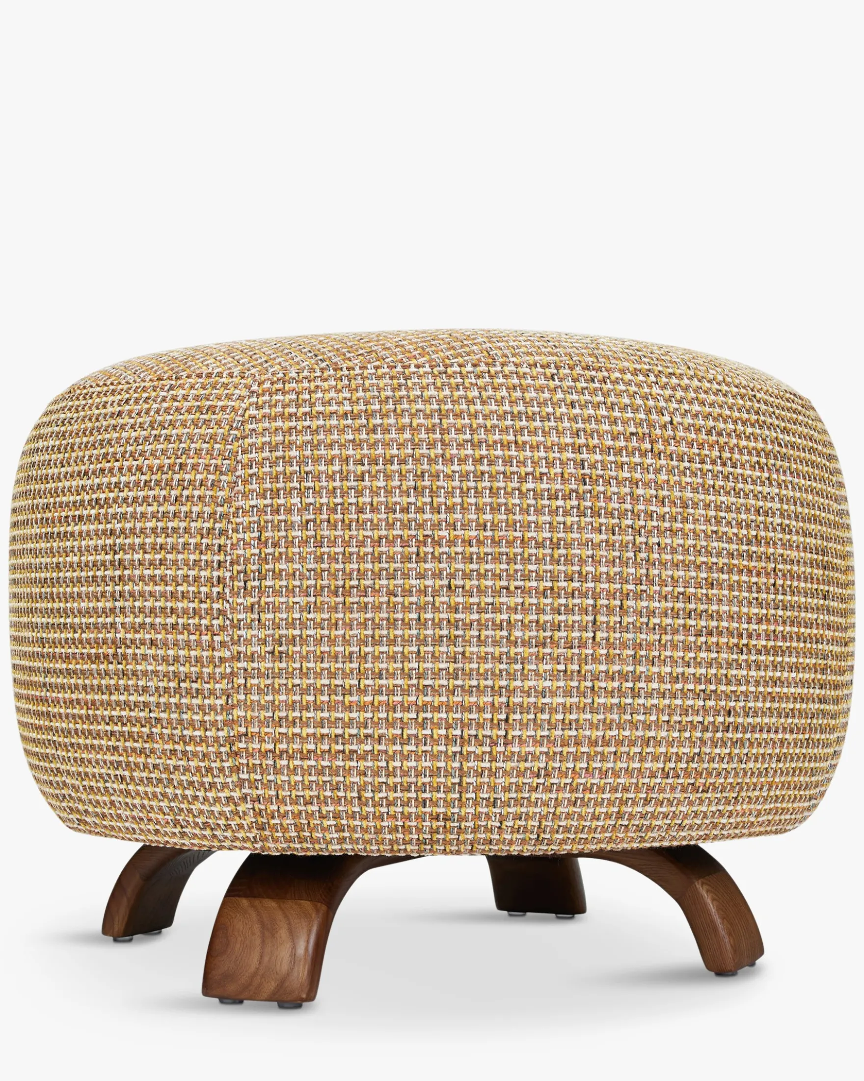 Pouf, Tweed jaune miami & bois noyer, Ø60 Platon