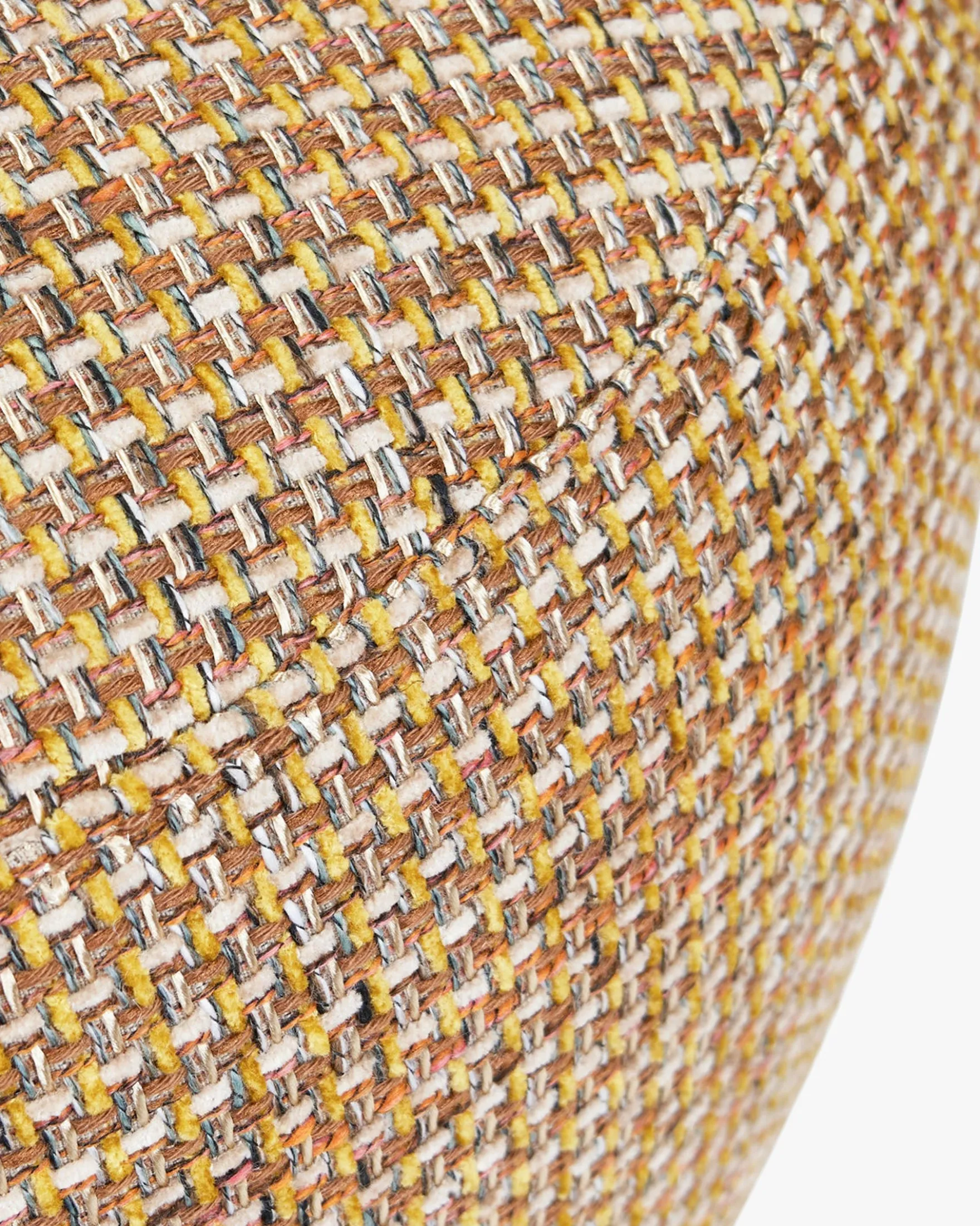 Pouf, Tweed jaune miami & bois noyer, Ø60 Platon