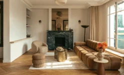 Pouf, Tweed marron caramel, H43 Mdina