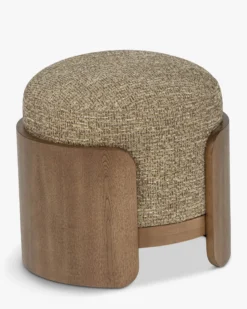 Pouf, Tweed marron écorce & Frêne teinte noyer, H45 Elipse
