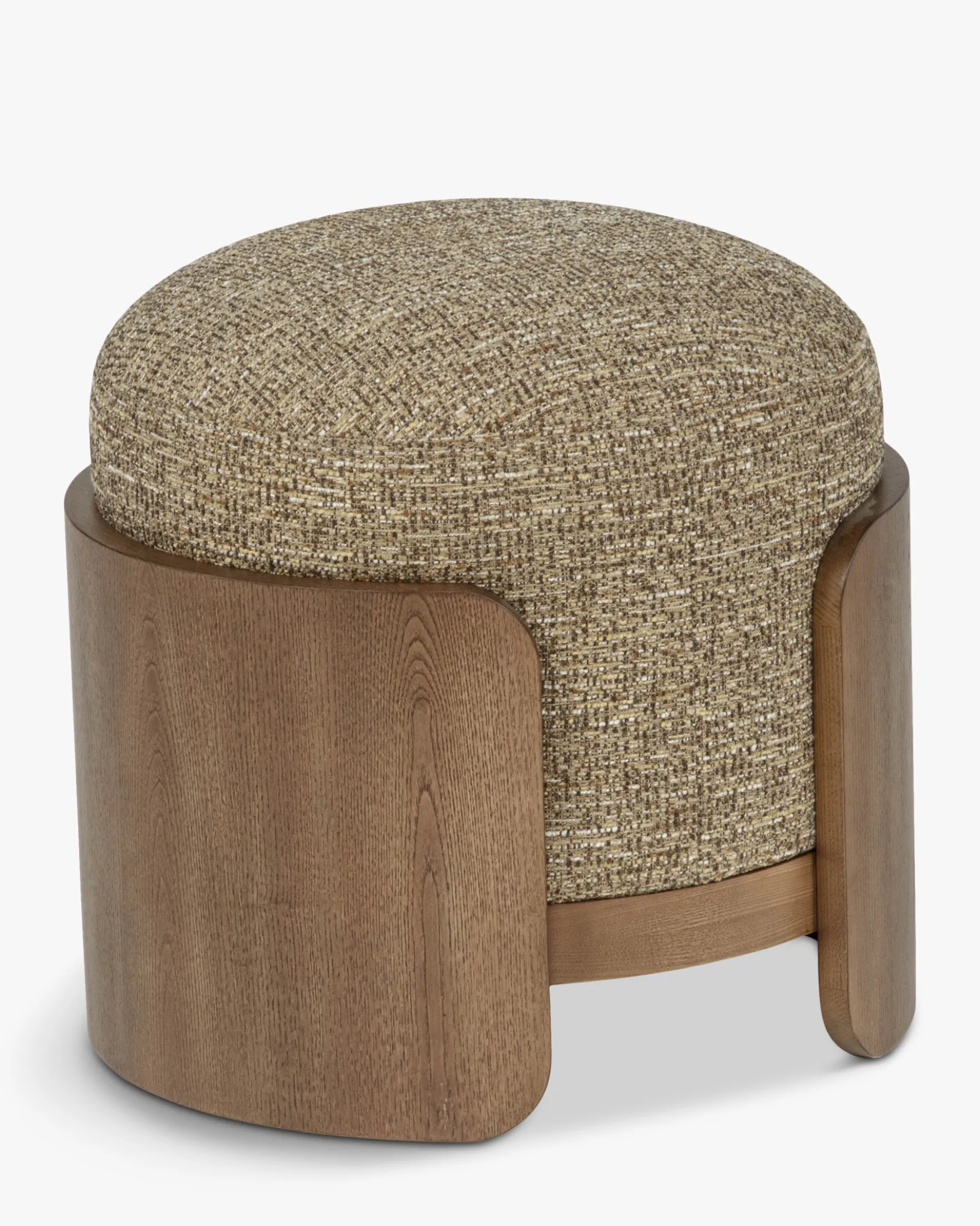 Pouf, Tweed marron écorce & Frêne teinte noyer, H45 Elipse