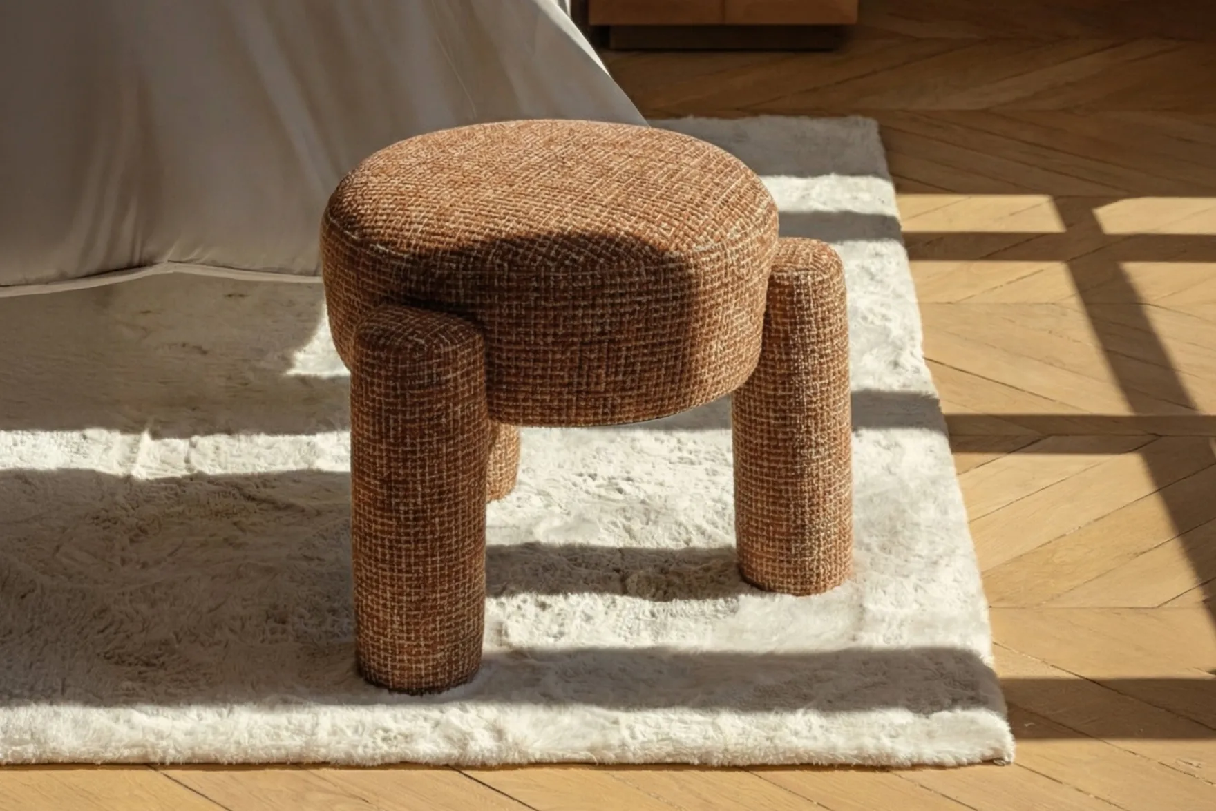 Pouf, Tweed rouge rouille et beige, H43 Luqa