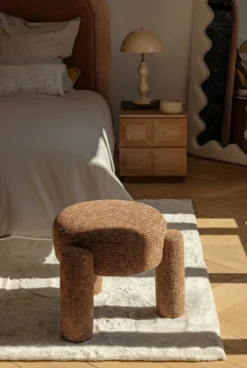 Pouf, Tweed rouge rouille et beige, H43 Luqa