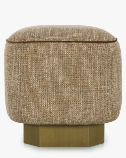 Pouf, Tweed taupe sésame & Bois peint en bronze, H46 Alyss