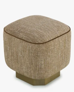 Pouf, Tweed taupe sésame & Bois peint en bronze, H46 Alyss