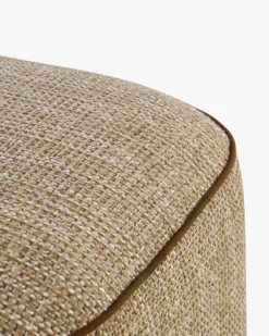 Pouf, Tweed taupe sésame & Bois peint en bronze, H46 Alyss