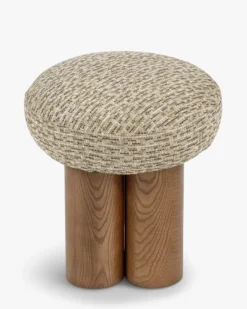 Pouf, Tweed vert sauge doré & Frêne massif teinte noyer, H48 Popa