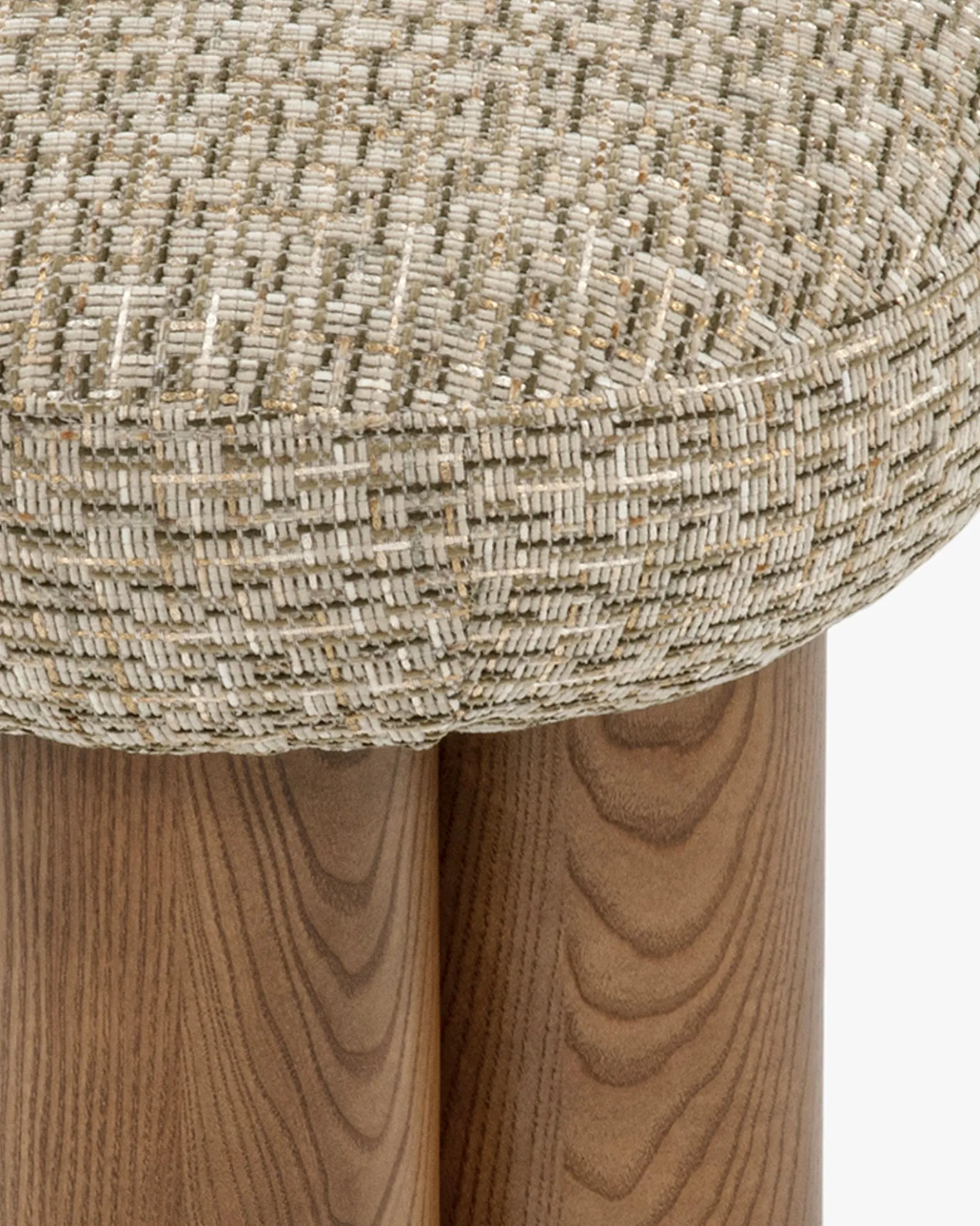 Pouf, Tweed vert sauge doré & Frêne massif teinte noyer, H48 Popa