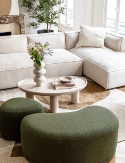 Pouf, Vert kaki bouclé, H41 Enzo