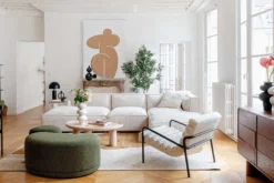 Pouf, Vert kaki bouclé, H41 Enzo