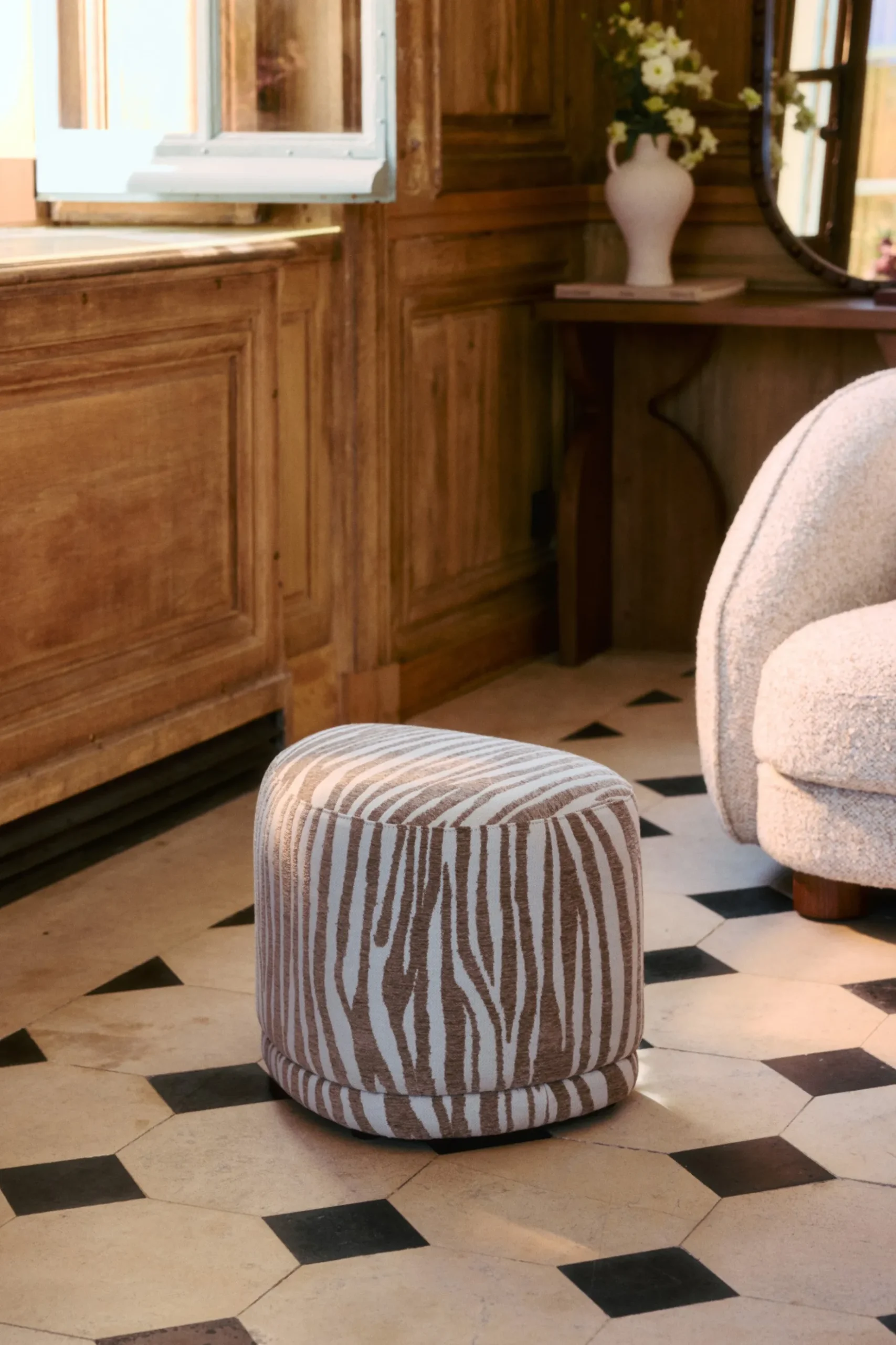 Pouf, Zèbre beige, H41 Enzo