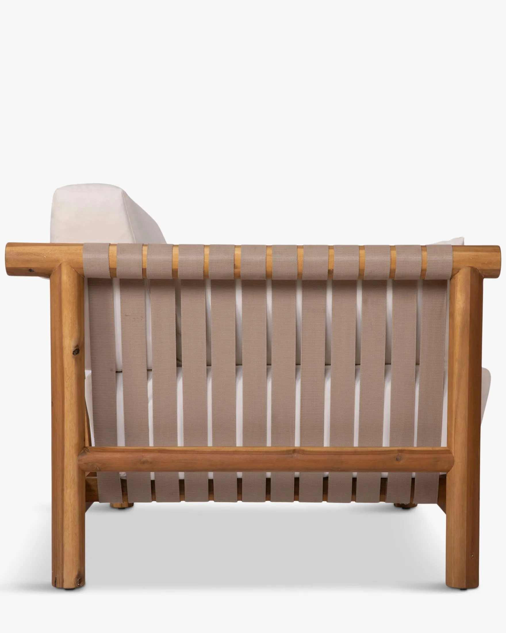 Salon de jardin, Canapé de jardin 3 places + 2 Fauteuils, Blanc Écru & Bois d'Acacia Bexley