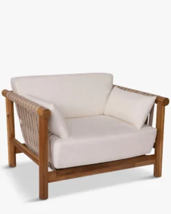 Salon de jardin, Canapé de jardin 3 places + 2 Fauteuils, Blanc Écru & Bois d'Acacia Bexley
