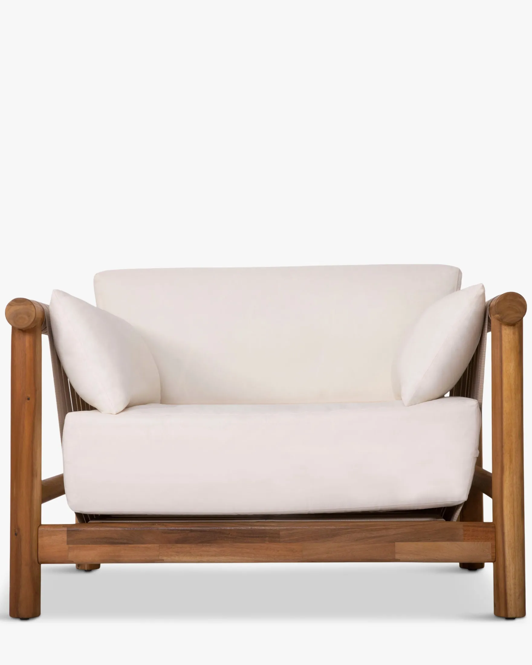 Salon de jardin, Canapé de jardin 3 places + 2 Fauteuils, Blanc Écru & Bois d'Acacia Bexley