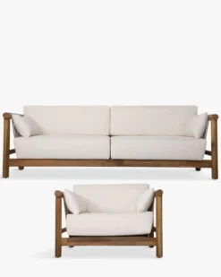 Salon de jardin, Canapé de jardin 3 places + Fauteuil, Blanc Écru & Bois d'Acacia Bexley