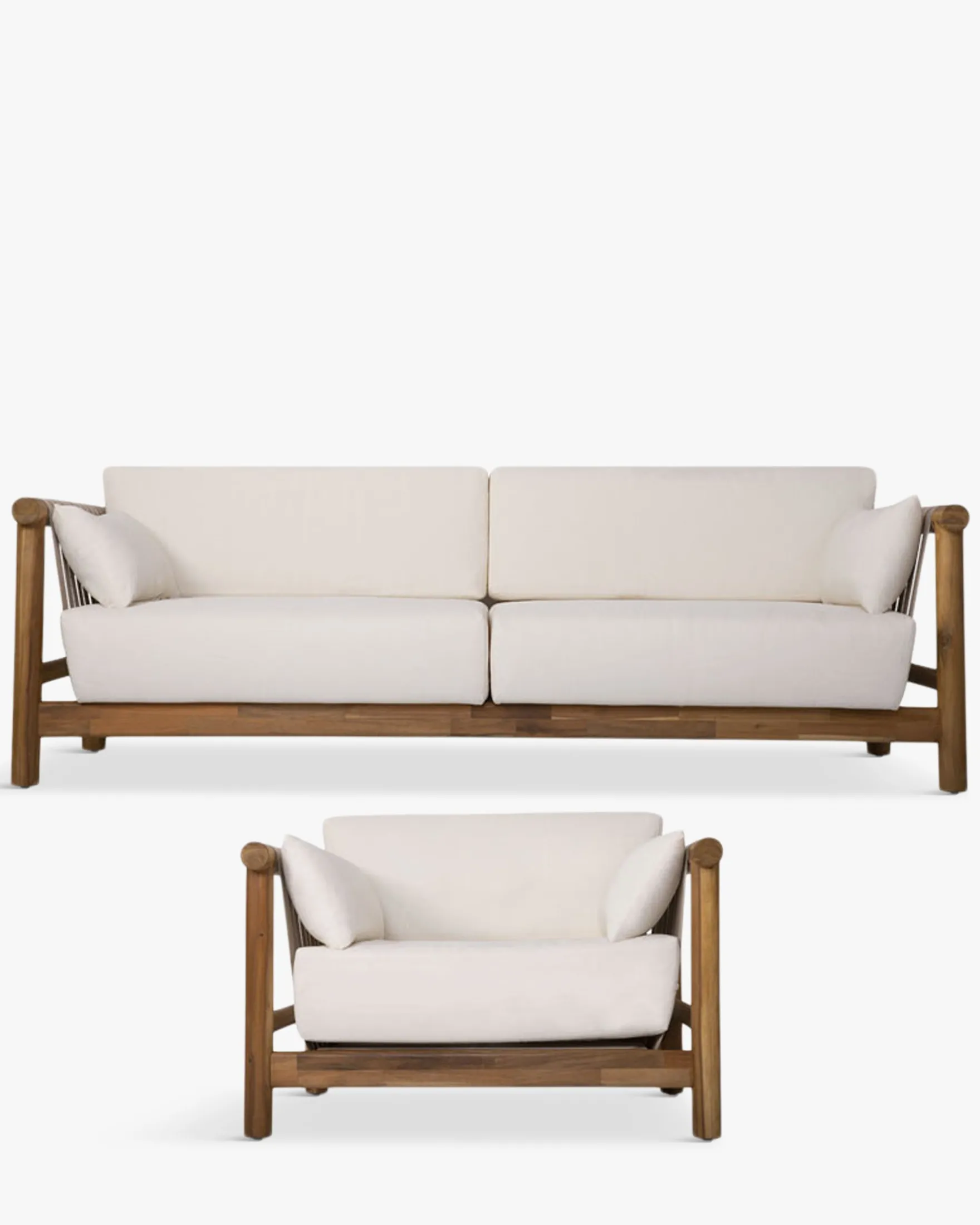Salon de jardin, Canapé de jardin 3 places + Fauteuil, Blanc Écru & Bois d'Acacia Bexley