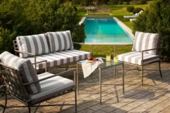 Salon de jardin, Canapé + Fauteuil + Table, Taupe Rayé & Métal taupe Bel air