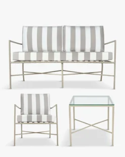 Salon de jardin, Canapé + Fauteuil + Table, Taupe Rayé & Métal taupe Bel air