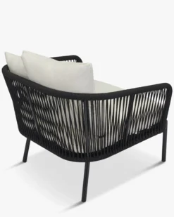 Salon de jardin, Canapé 3 places + Fauteuil, Blanc écru, Cordage & Métal noir Santa Monica