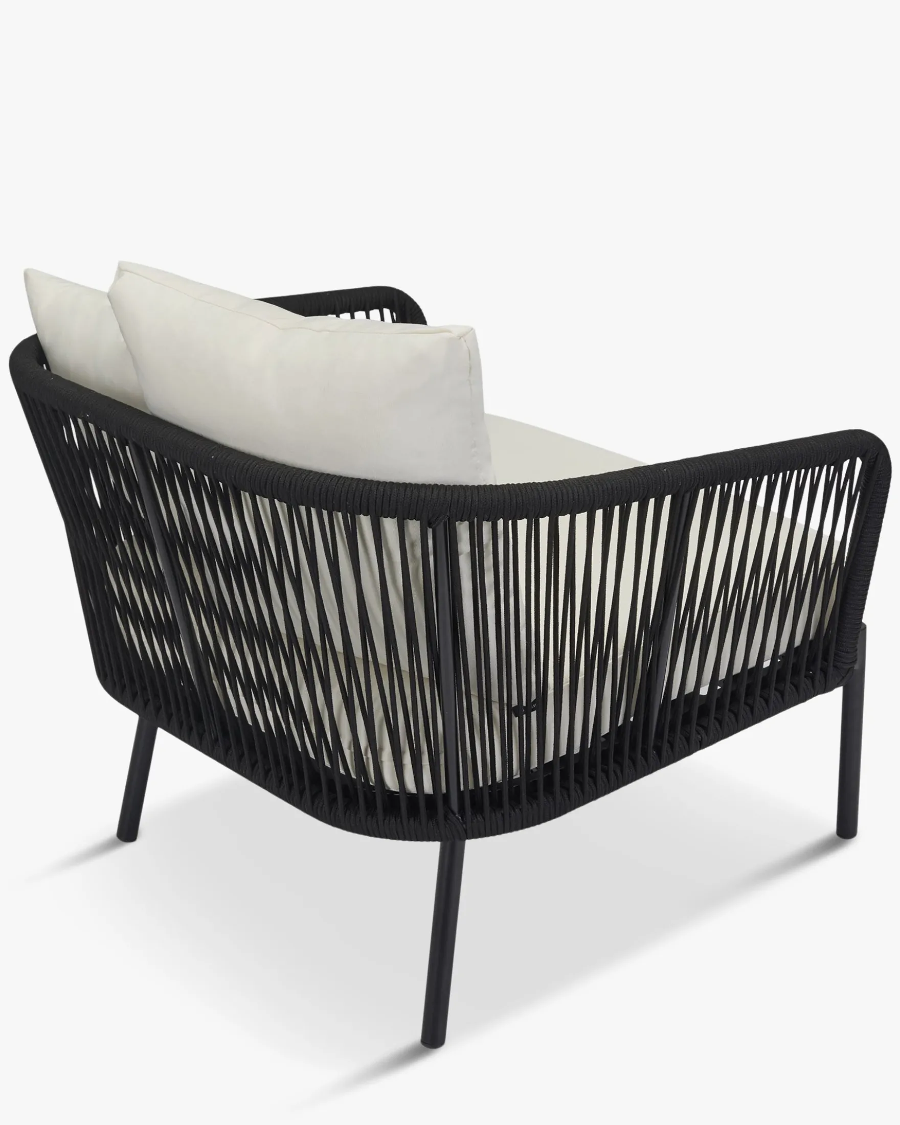 Salon de jardin, Canapé 3 places + Fauteuil, Blanc écru, Cordage & Métal noir Santa Monica