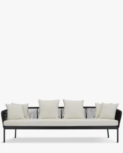Salon de jardin, Canapé 3 places + Fauteuil, Blanc écru, Cordage & Métal noir Santa Monica