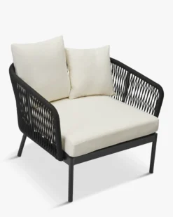 Salon de jardin, Canapé 3 places + Fauteuil, Blanc écru, Cordage & Métal noir Santa Monica