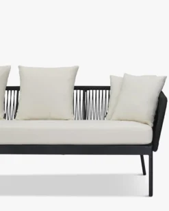 Salon de jardin, Canapé 3 places + Fauteuil, Blanc écru, Cordage & Métal noir Santa Monica
