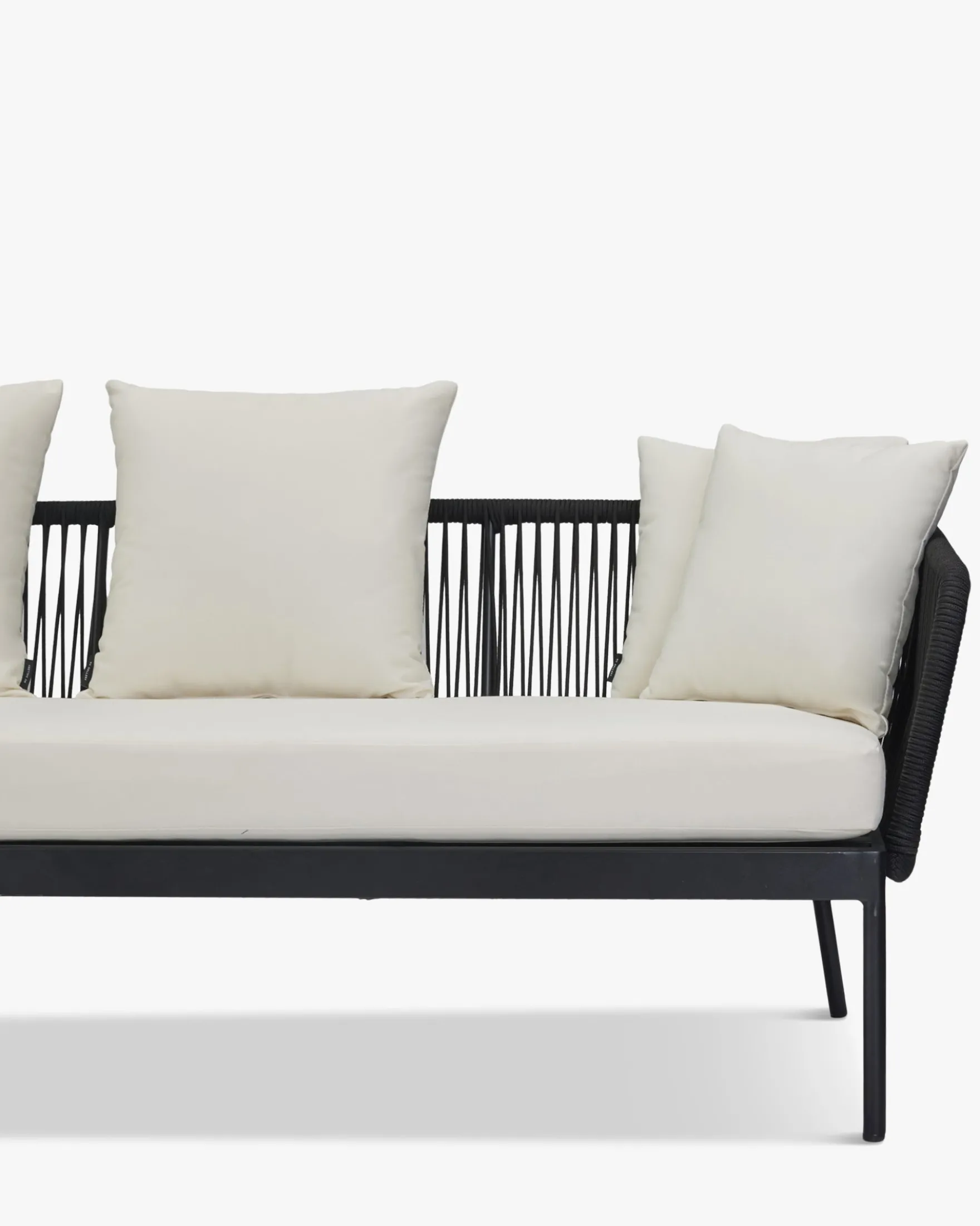 Salon de jardin, Canapé 3 places + Fauteuil, Blanc écru, Cordage & Métal noir Santa Monica