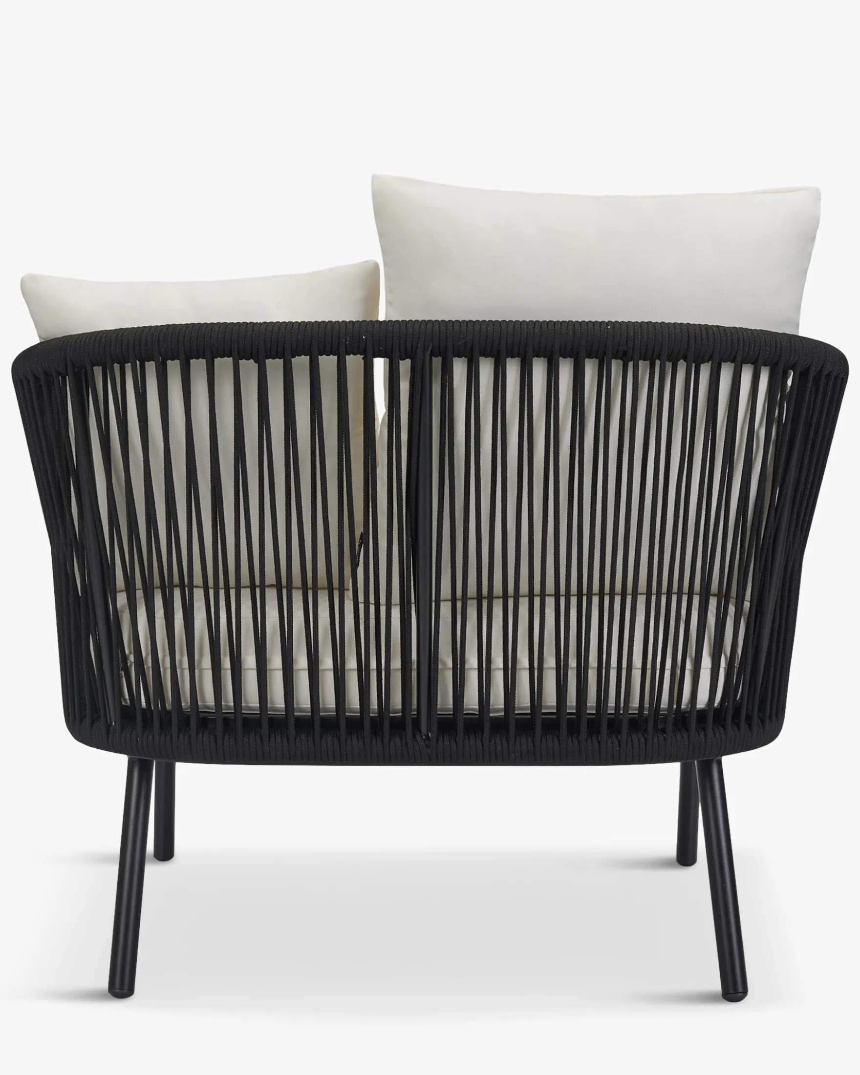 Salon de jardin, Canapé 3 places + 2 Fauteuils, Blanc écru, Cordage & Métal noir Santa Monica