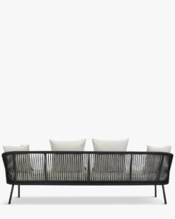 Salon de jardin, Canapé 3 places + 2 Fauteuils, Blanc écru, Cordage & Métal noir Santa Monica