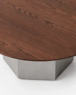 Table basse, Bois de frêne teinte noyer & Acier inoxydable, Ø90 Hexa