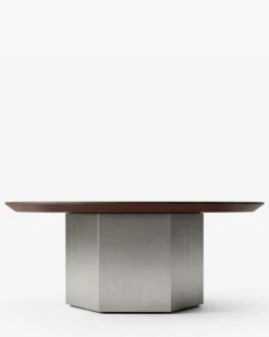 Table basse, Bois de frêne teinte noyer & Acier inoxydable, Ø90 Hexa