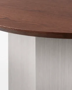 Table basse, Bois de frêne teinte noyer & Acier inoxydable, Ø90 Hexa
