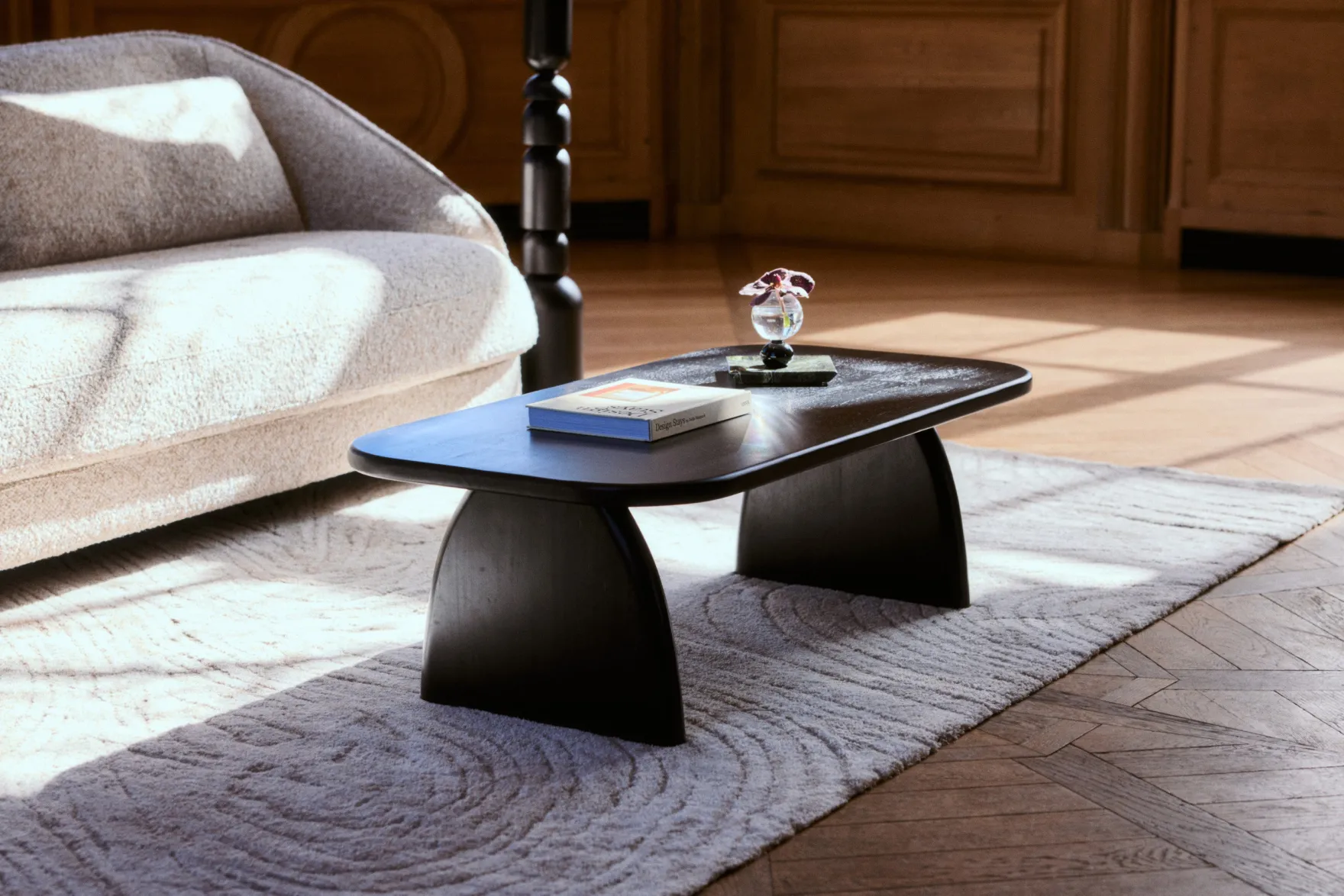 Table basse, Bois d'hévéa massif teinte noire, L110 Ellios