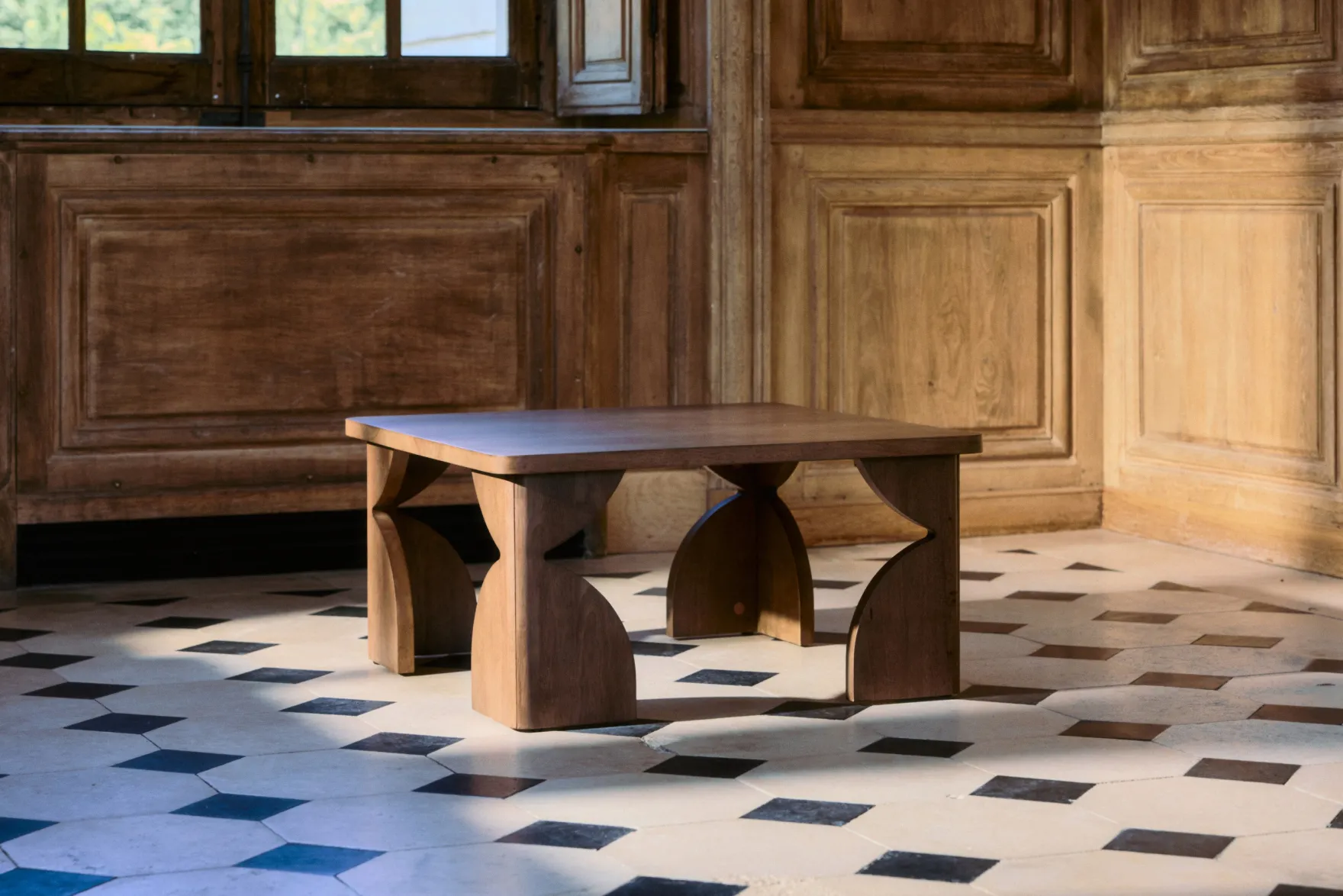 Table basse, Bois massif d'hévéa teinte noyer, L80 Kayla