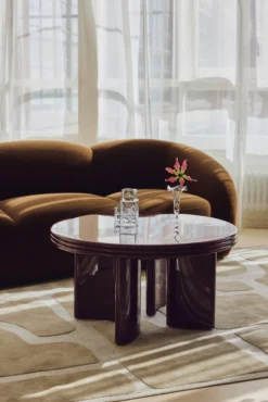 Table basse, Bois rouge bordeaux glossy, Ø80 Mira