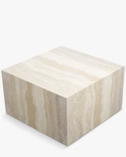 Table basse, Cube effet travertin glossy, H35 Roma
