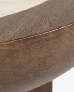 Table basse, Frêne massif teinté noyer & Travertin waterproof, Ø95 Saturne
