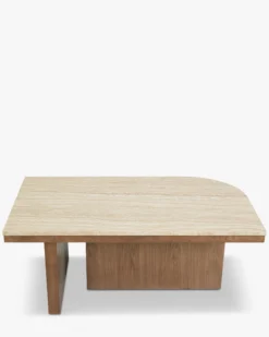 Table basse, L100, Travertin waterproof & bois de frêne teinte noyer Highland L