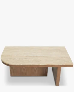 Table basse, L100, Travertin waterproof & bois de frêne teinte noyer Highland L