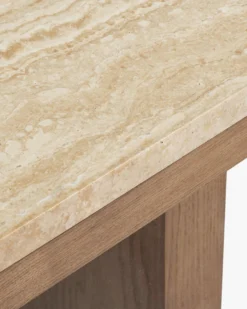 Table basse, L100, Travertin waterproof & bois de frêne teinte noyer Highland L